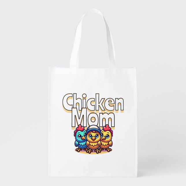 Funny Cartoon Chicks | Chicken Mom Personalized Grocery Bag (Front)