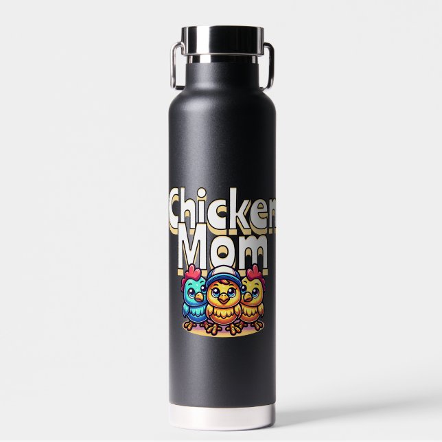 Funny Cartoon Chicks | Chicken Mom Personalized Water Bottle (Front)