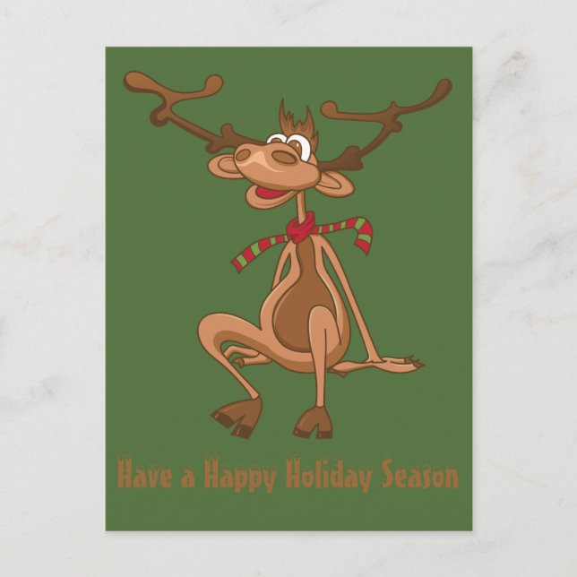 Funny Cartoon Christmas Xmas Reindeer Holiday Postcard (Front)