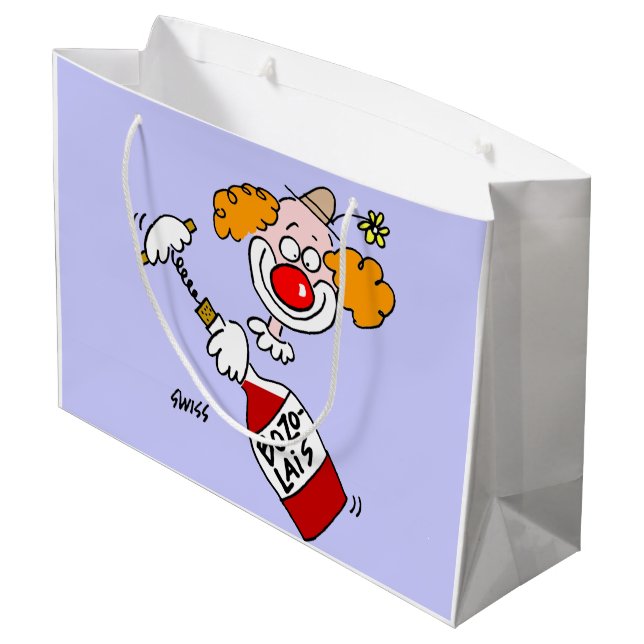Funny Cartoon Clown Opening Bottle of Wine Large Gift Bag (Back Angled)