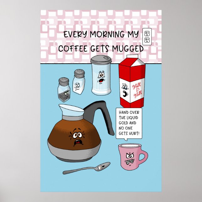 Funny Cartoon Coffee Pun Poster (Front)