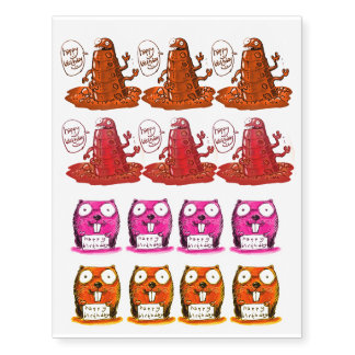 funny cartoon collection caterpillar and beaver temporary tattoos