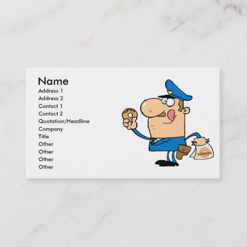 funny cartoon cop eating donuts business card template