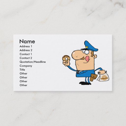 Customizable funny cartoon cop eating donuts business card template