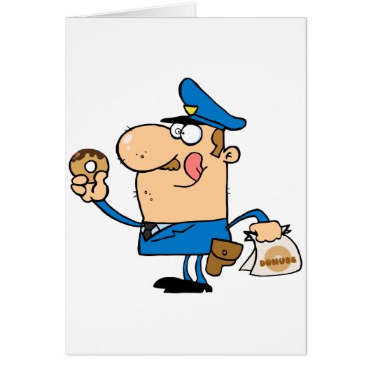 funny cartoon cop eating donuts cards (Front)