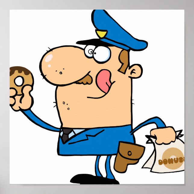 funny cartoon cop eating donuts poster (Front)