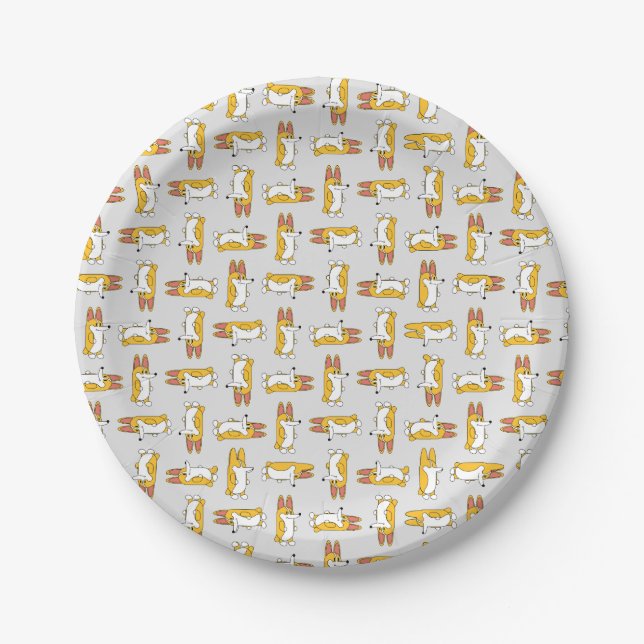 Funny Cartoon Corgi Pattern Paper Plates (Front)