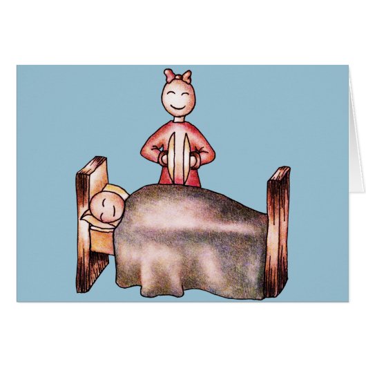 Funny Cartoon Couple Girl Cymbals Boy Sleeping (Front Horizontal)