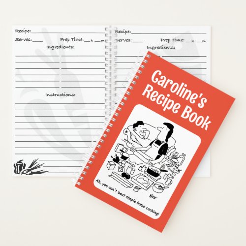Funny Cartoon Cover Personalised Recipe Notebook