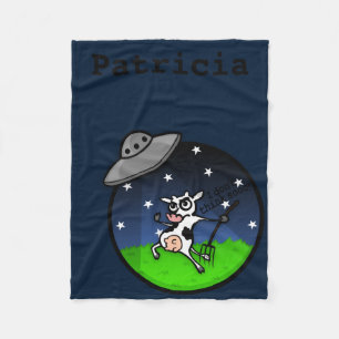 FUNNY CARTOON COW ALIEN ABDUCTION FLEECE BLANKET