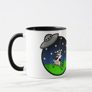 FUNNY CARTOON COW ALIEN ABDUCTION RINGER MUG
