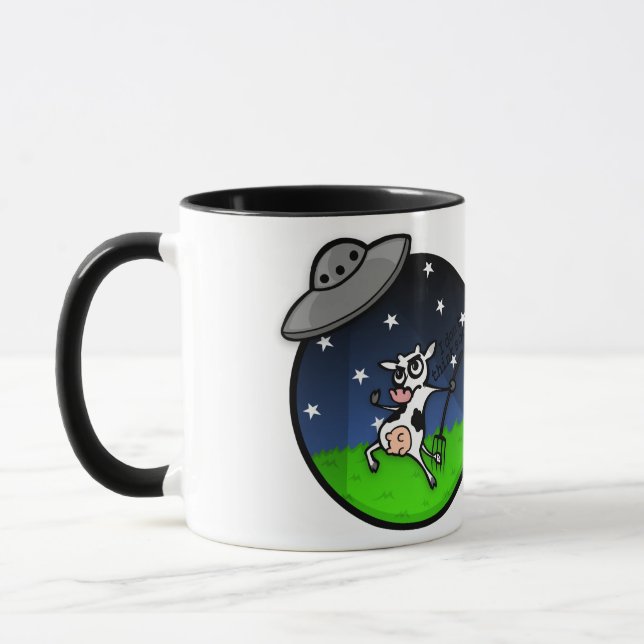 FUNNY CARTOON COW ALIEN ABDUCTION RINGER MUG (Left)