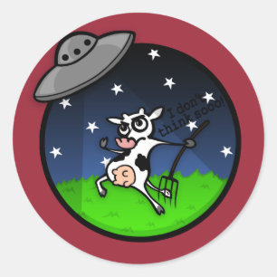 FUNNY CARTOON COW ALIEN UFO ABDUCTION STICKERS