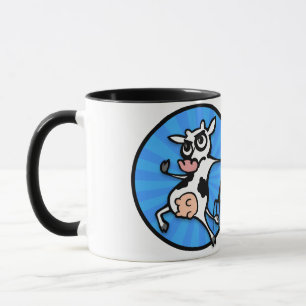 FUNNY CARTOON COW BLACK AND WHITE RINGER MUG