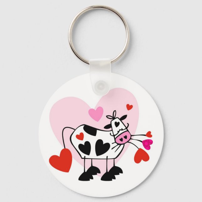 Funny cartoon cow mad love keychain (Front)