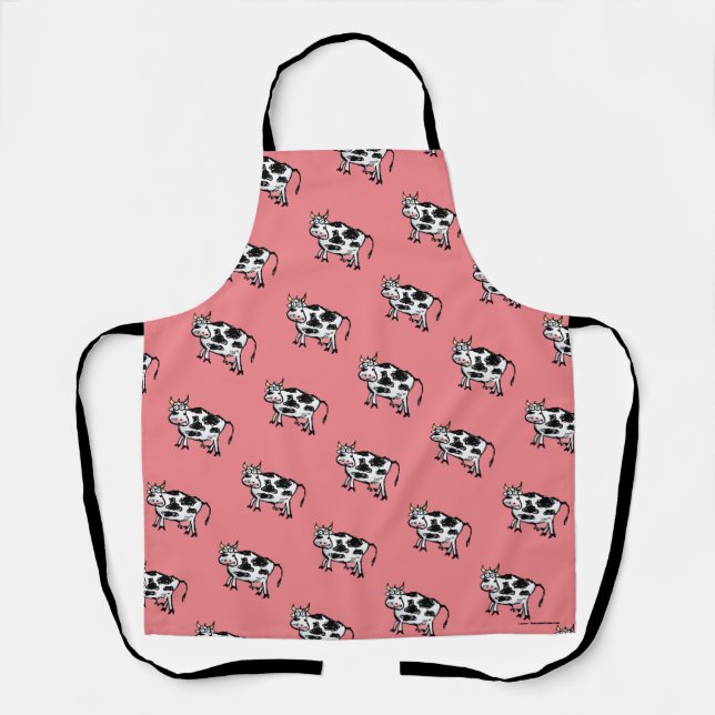 Funny Cartoon Cow Pattern - Pink Apron (Front)