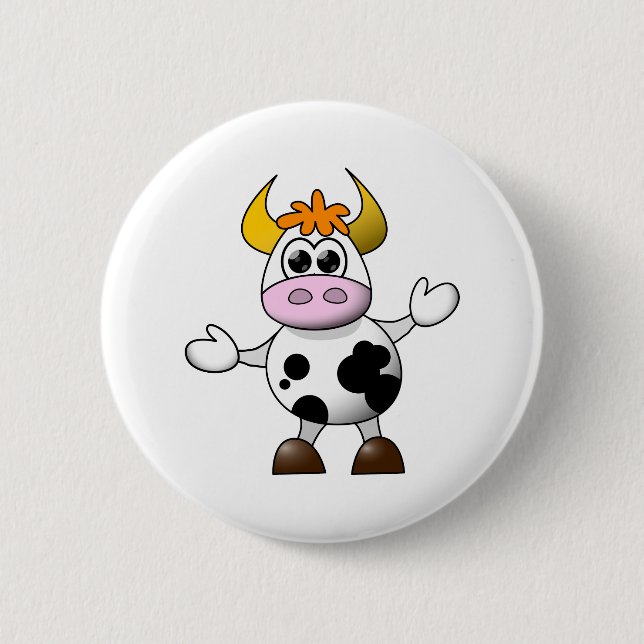 Funny Cartoon Cow Pinback Button (Front)