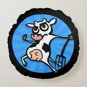 FUNNY CARTOON COW ROUND THROW PILLOW
