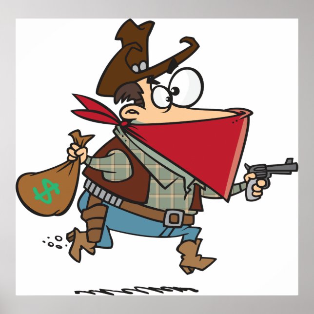 Funny Cartoon Cowboy Bandit Robber Poster (Front)
