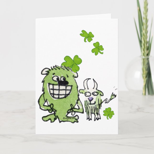 Funny Cartoon Creatures St. Paddys Day Greeting Ca Card (Front)