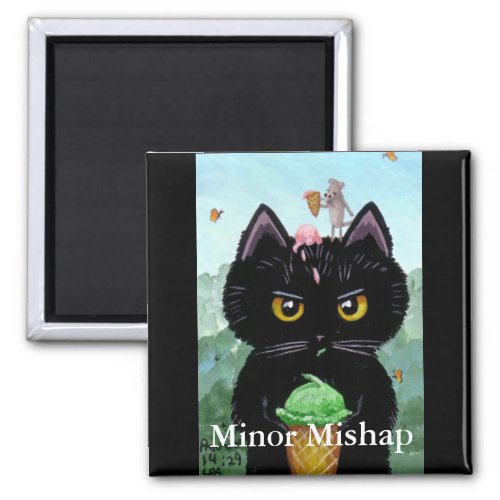 Funny Cartoon Cute Black Cat Mouse Creationarts Magnet