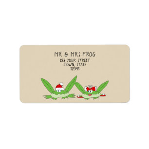Funny Cartoon Cute Frog Couple Modern Christmas Label