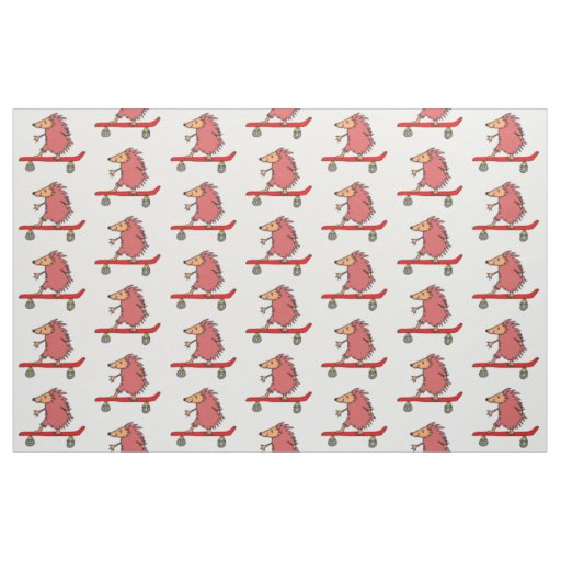 Funny Cartoon Cute Hedgehog Skateboarding Fabric