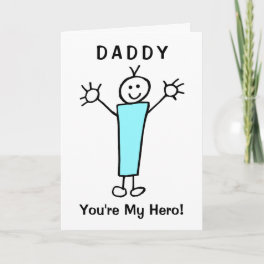 Funny Cartoon Daddy Hero Blue Birthday Card