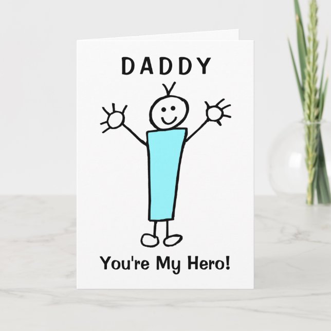 Funny Cartoon Daddy Hero Blue Father's Day Card (Front)