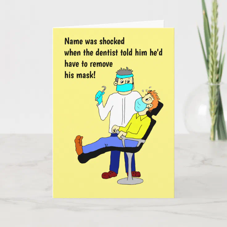 Funny Cartoon Dentist Face Mask Card | Zazzle
