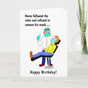 Funny Cartoon Dentist Face Mask Male Birthday Card