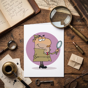 Funny Cartoon Detective with Magnifying Glass Card