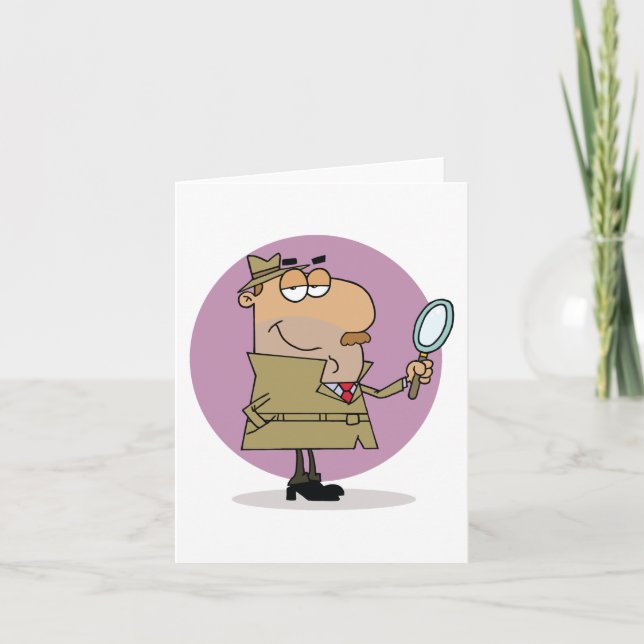Funny Cartoon Detective with Magnifying Glass Card (Front)
