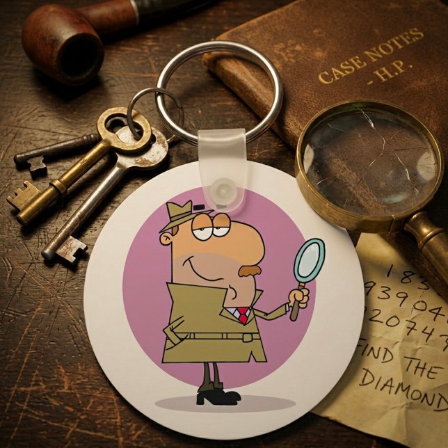 Funny Cartoon Detective with Magnifying Glass Keychain (Creator Uploaded)
