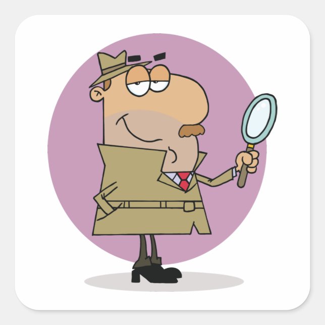 Funny Cartoon Detective with Magnifying Glass Square Sticker (Front)