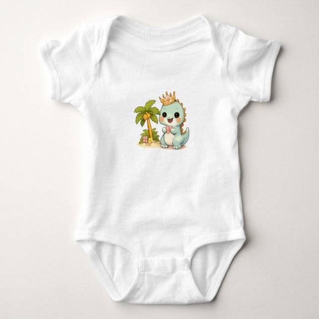 Funny cartoon dinosaur  baby bodysuit (Front)