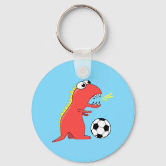Funny Cartoon Dinosaur Playing Soccer Keychain