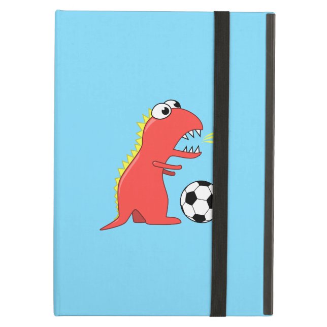 Funny Cartoon Dinosaur Playing Soccer Kickstand Cover For iPad Air (Front Closed)