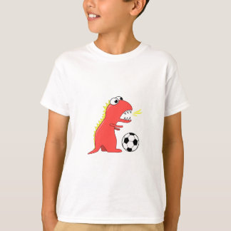 Funny Cartoon Dinosaur Playing Soccer Kids T-Shirt