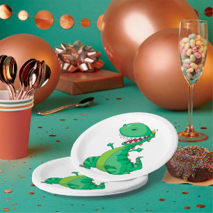 Funny Cartoon Dinosaur Roaring T-Rex Paper Plates