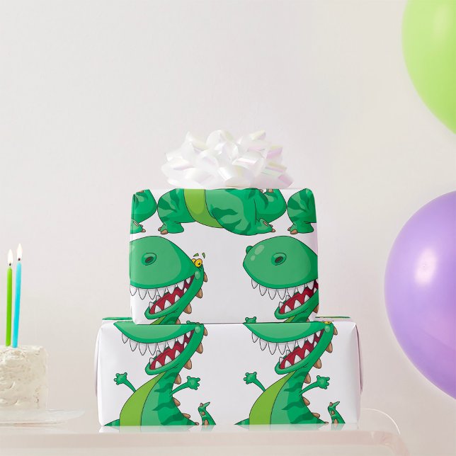Funny Cartoon Dinosaur Roaring T-Rex Wrapping Paper (Creator Uploaded)