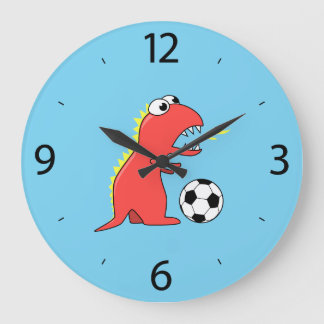 Funny Cartoon Dinosaur Soccer Kids Large Clock