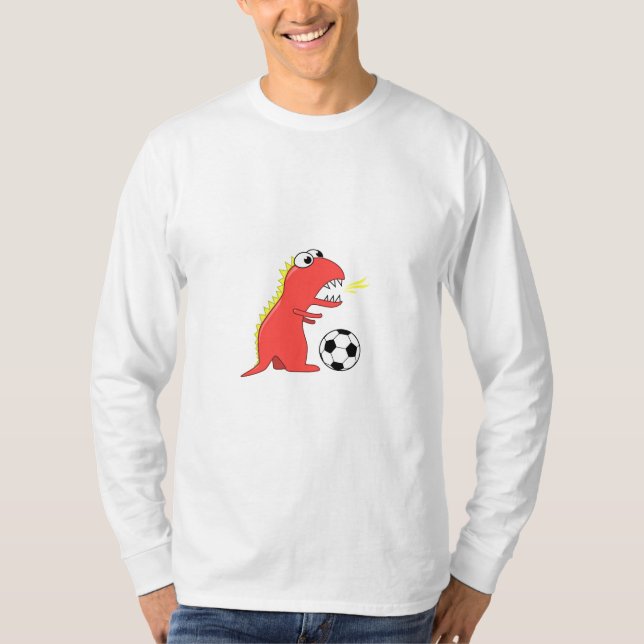 Funny Cartoon Dinosaur Soccer Male Long Sleeve T-Shirt (Front)