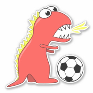 Funny Cartoon Dinosaur Soccer Player Sticker