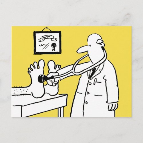 Funny Cartoon Doctor Using Stethoscope on Patient Postcard