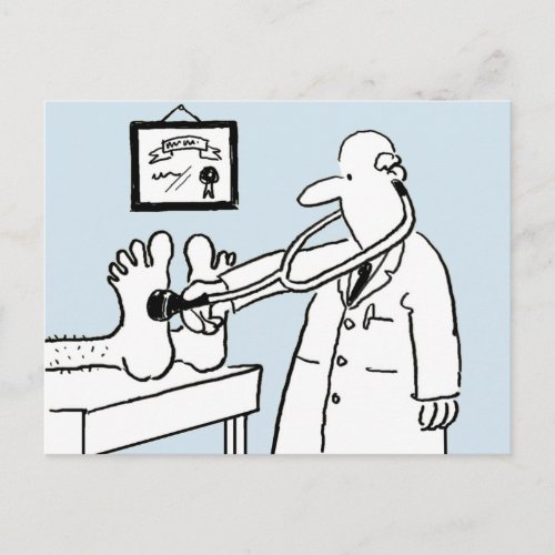 Funny Cartoon Doctor Using Stethoscope on Patient Postcard