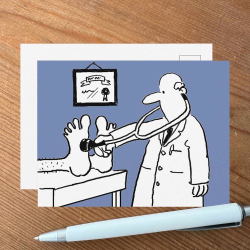 Funny Cartoon Doctor Using Stethoscope on Patient Postcard