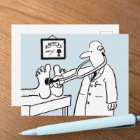 Funny Cartoon Doctor Using Stethoscope on Patient Postcard