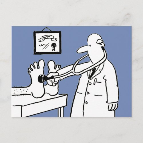 Funny Cartoon Doctor Using Stethoscope on Patient Postcard