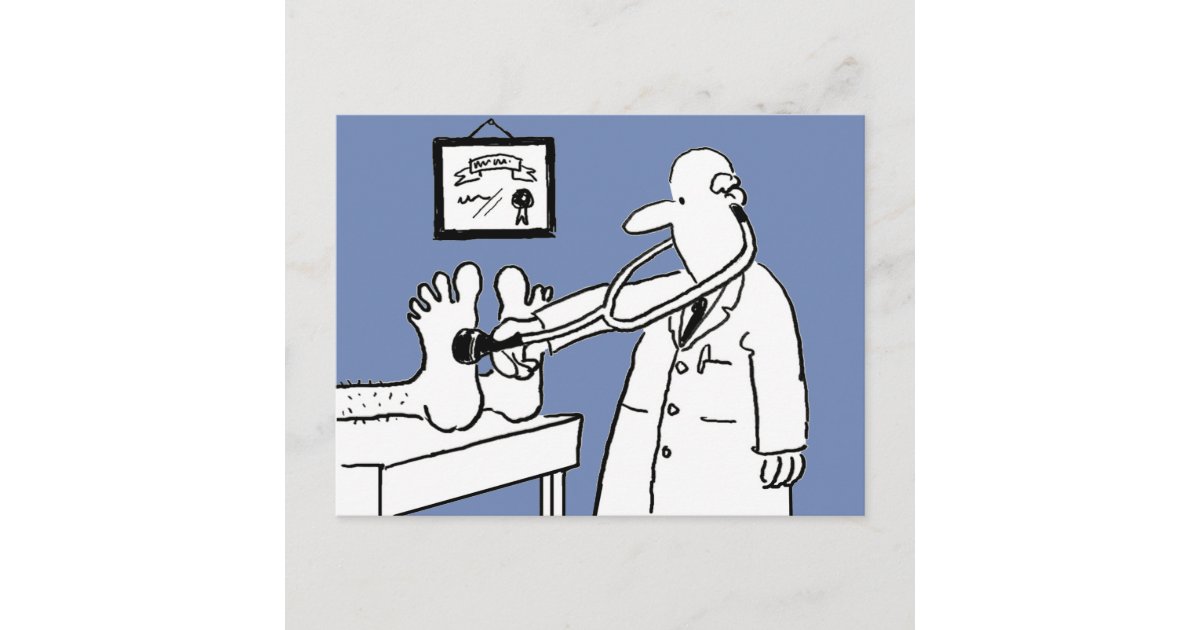 Funny Cartoon Doctor Using Stethoscope on Patient Postcard | Zazzle
